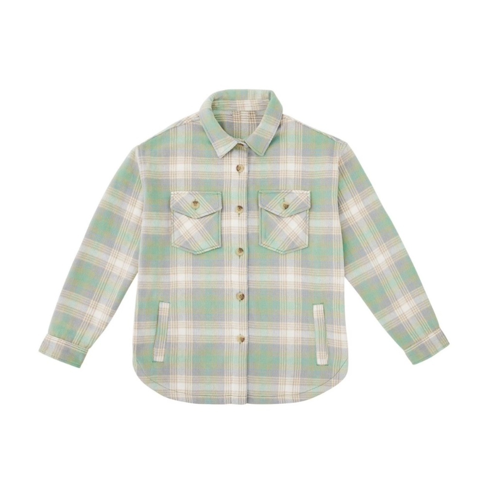 Members Mark Flannel Shirt Jacket Shacket Green Purple Plaid Girls XL 14 - 16 - Picture 2 of 5